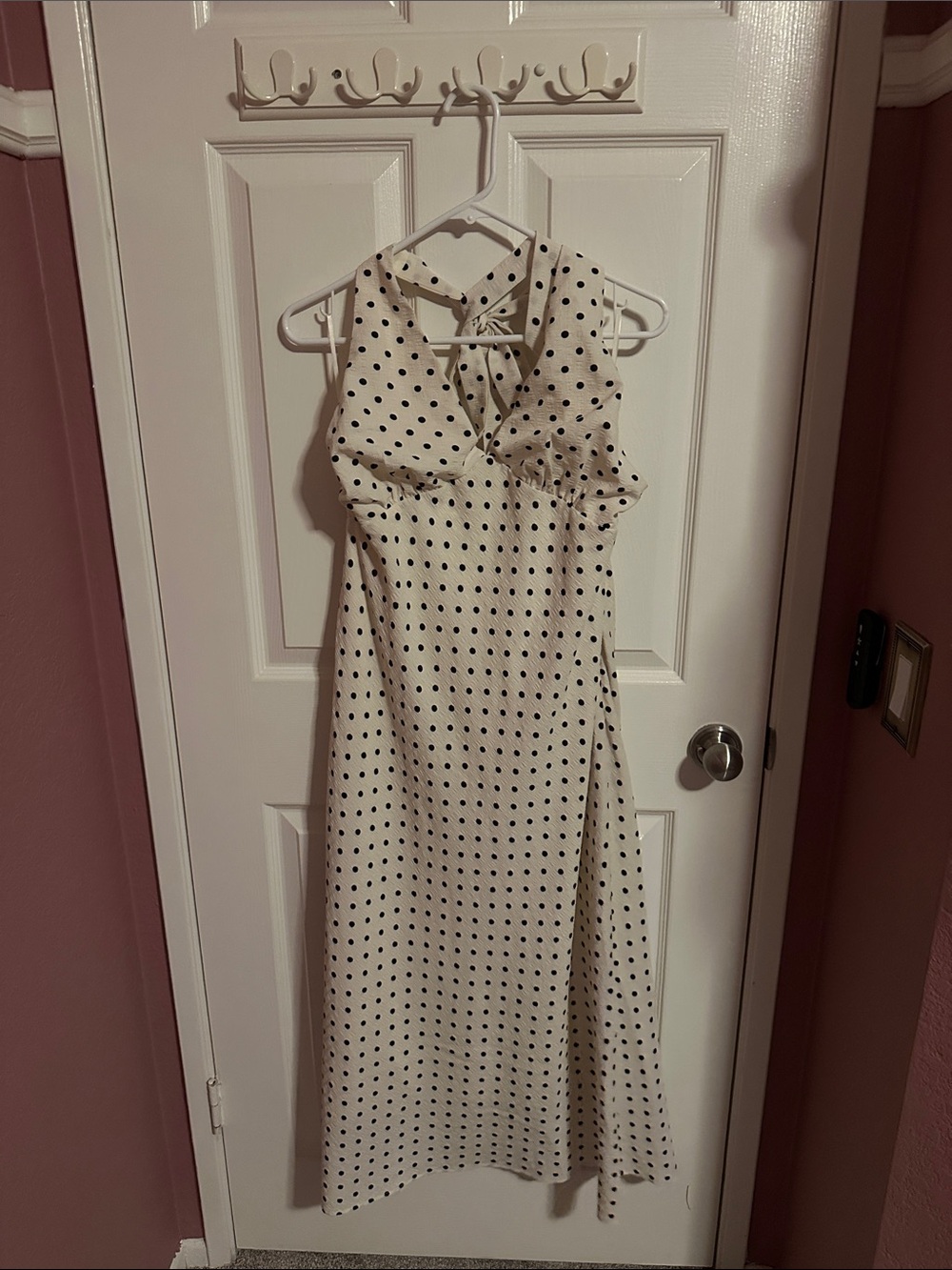 Princess Polly Cream Halter Maxi Dress with Black Polka Dots